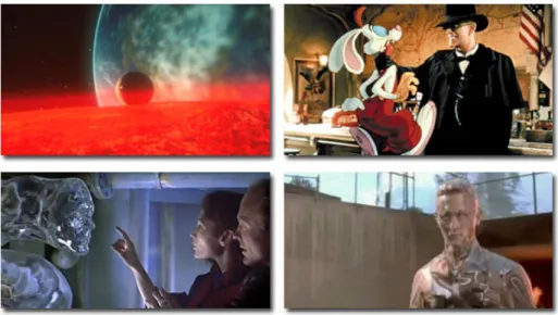 Fig.  42  –  No  topo, Star  Trek  II:  The  Wrath  of  Khan,  1982  e Who  Framed  Roger  Rabbit, 1988, em baixo, The Abyss, 1989 e Terminator 2: Judgement Day, 1991 