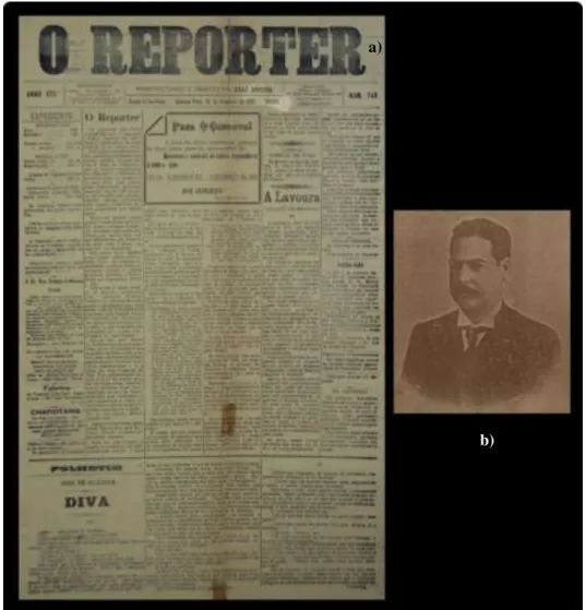 Ilustração 01: Juvenal de Sá Macedo, e o semanário O Reporter (Fonte  – O Reporter,  1899; SÁ, Manaia, 1913)