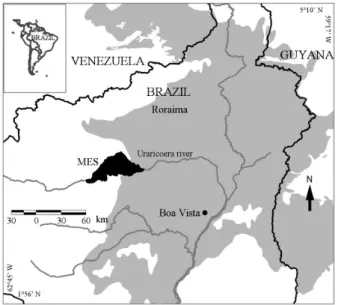 Figure 1 - Location of the Maracá Ecological Station (MES) on the  biogeographic and climatic division in northern Amazonia