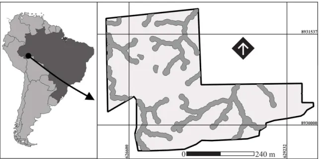 Figure 1. Location of the study area in a sustainably managed forest in Porto Acre, state of Acre, in the southwestern Brazilian Amazon.