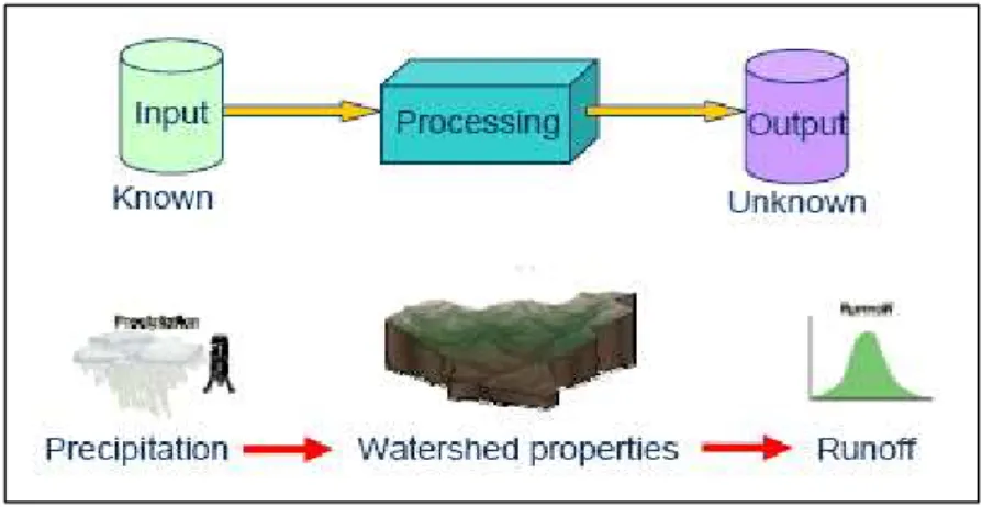 Figura 10 – Diagrama esquemático de uma simulação em modelagem hidrológica 