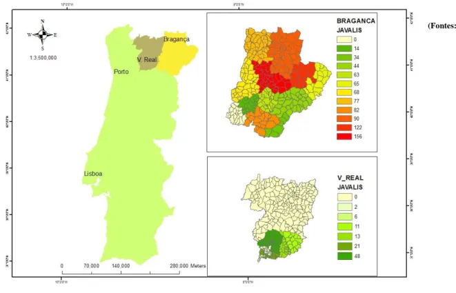 Figura  2.  Número  de  javalis  caçados  na  época  venatória  de  2009/2010  na  região  de  Trás-os-Montes  (Fonte: 