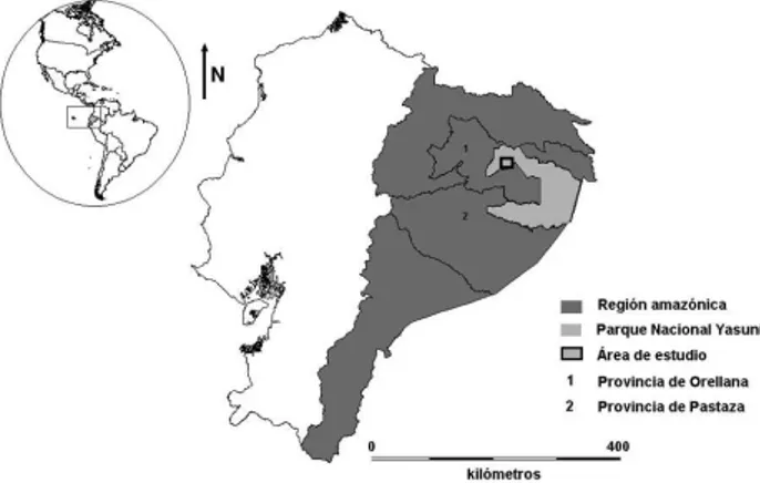 Figura 1- Mapa del Ecuador continental mostrando la localización del Parque  Nacional Yasuni.