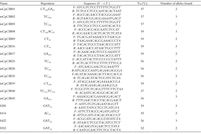 Table 1. Microsatellite primers used in the molecular analysis of the 49 genotypes and the number of alleles found per primer