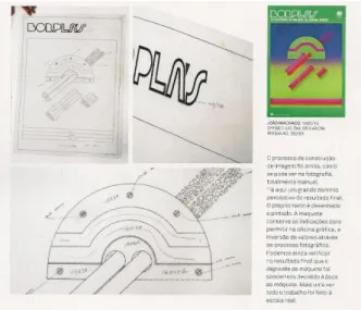 Fig. 8. Excerto de página de O cartaz e a Escola – Um estudo centrado nos  autores e no Curso de Design das Belas Artes do Porto, apresentado como  processo de construção manual ou maquete com as respetivas indicações para  a gráfica (Mendonça, 2007, p