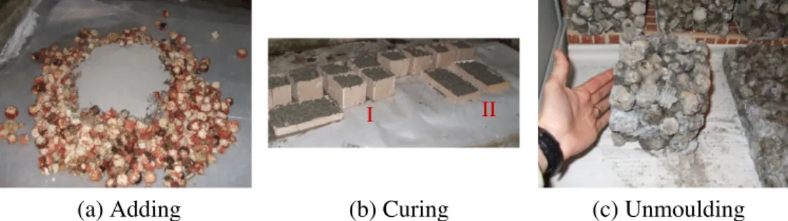 Fig. 3. Processing of the corn cob concrete samples for the compression test.