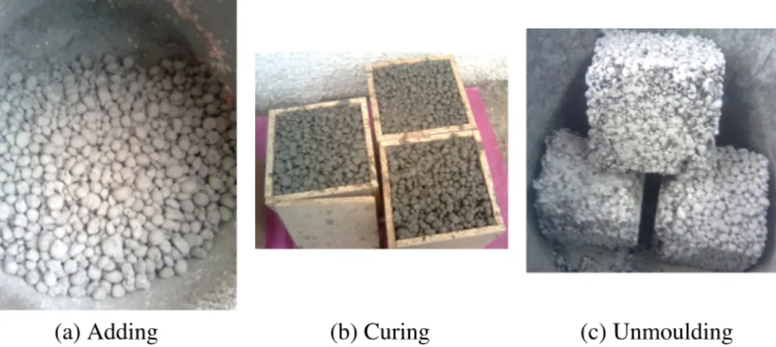 Fig. 4. Processing of the expanded clay concrete samples for the compression test.