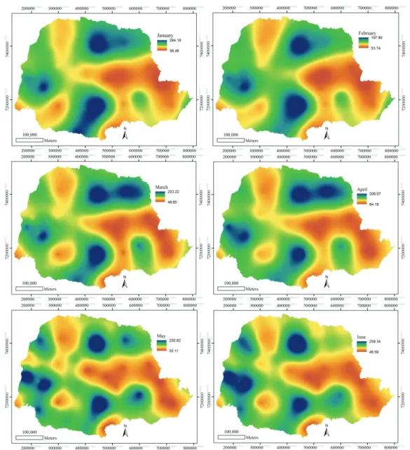 Figure 2. Spatial distribution of hourly availability for pesticide applications in the State of Paraná in the different months of the year