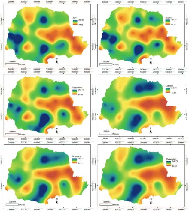 Figure 3. Spatial distribution of hourly availability for pesticide application in the State of Paraná in the different months of the year