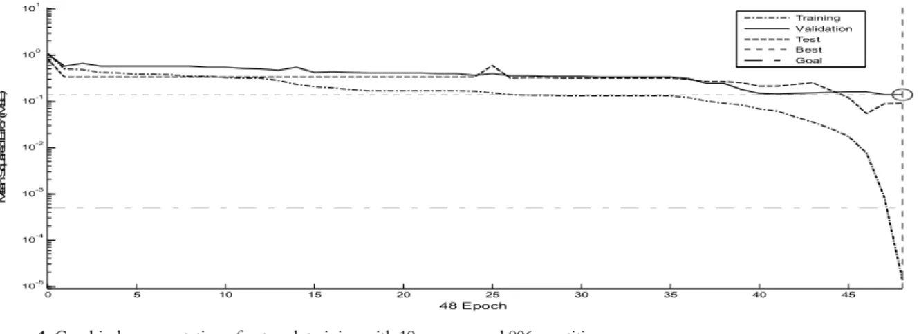 Figure 1. Graphical representation of network training with 19 neurons and 806 repetitions