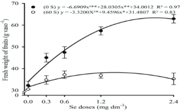 Figure 5. Yield of fresh weight strawberry fruits as a function of  Se and S levels applied