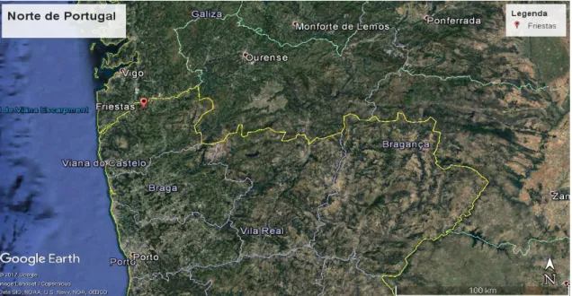 Figura 7. Localização do pomar no mapa de Portugal através de vista aérea. 