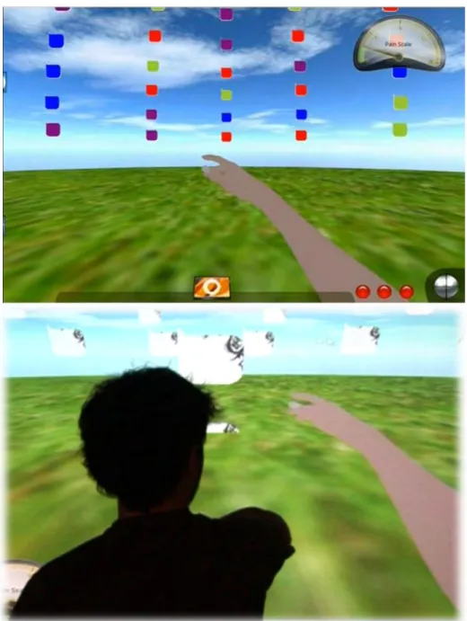 Fig. 6. The interaction with the Epione Vault using the AR-based reconstructed right hand for a task of clicking the correct colored square  (up) and task of selecting items (down)