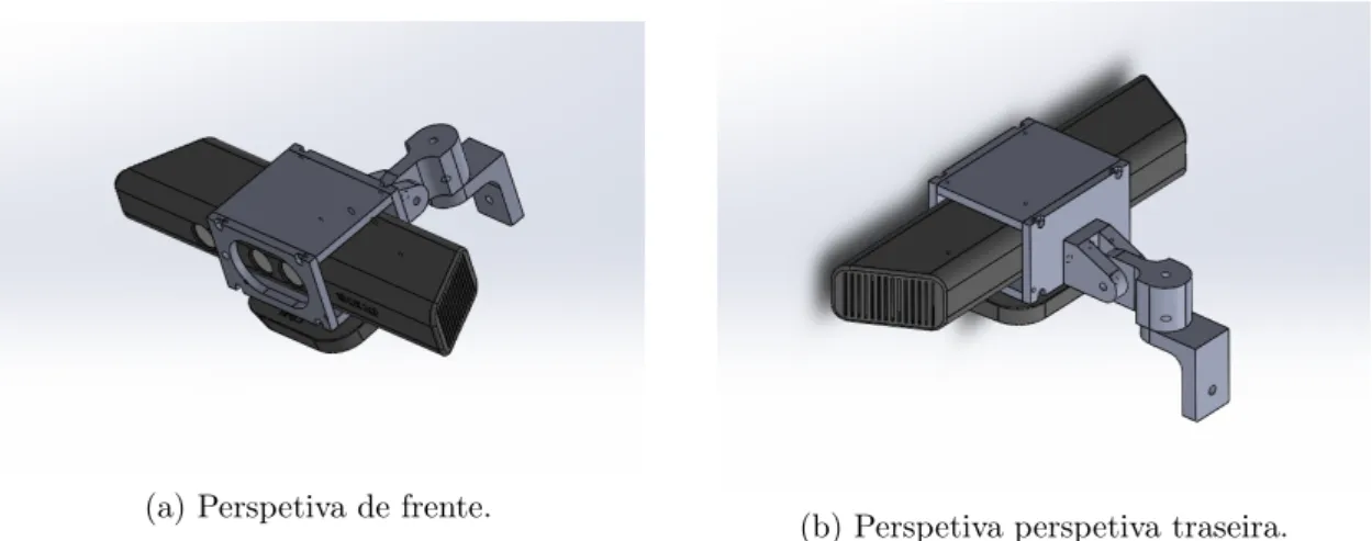 Figura 3.15: Figuras da montagem do sensor com suporte em ambiente Solidworks.