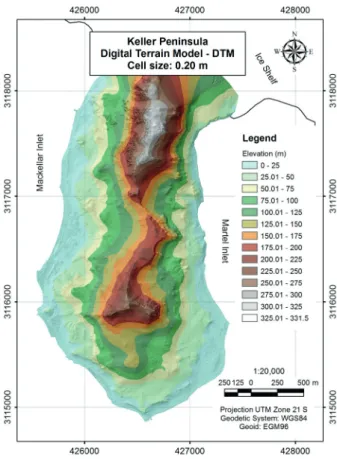 Figure 5 - Digital Terrain Model of Keller Peninsula  with 0.20 m cell size (HRT-DTM)(http://terrantar.ufv.br/