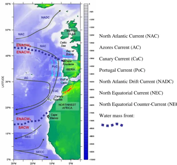 Figure 2.6: The eastern North Atlantic region. Principal currents in the eastern North Atlantic (Mason et  al., 2010)