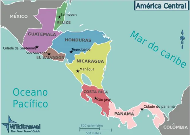 FIGURA  1.  Mapa  da  América  Central.  Fonte:  Wikitravel.org.  Consultado  em:  12  de  outubro de 2015
