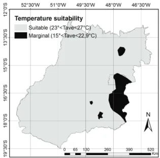 Figure 5. Monthly variation of average air temperature in the  state of Goiás and the limits of thermal suitability