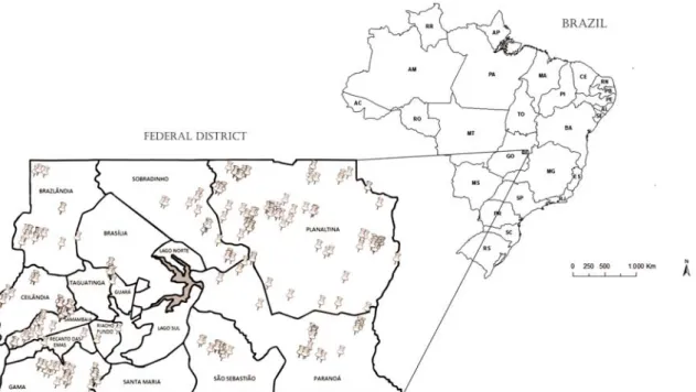 Figure 1. Approximate location of the subsistence farms from which the samples were collected, Federal    District, Brazil