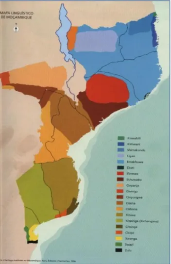 Mapa. 2. Mapa linguístico de Moçambique (fonte INE, 1996) 