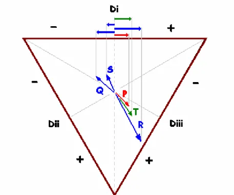 Figura 2.9 – Projeções dos vetores P, Q, R, S e T sobre as derivações bipolares no plano  frontal - Em destaque as projeções sobre Di [modificada de 1]