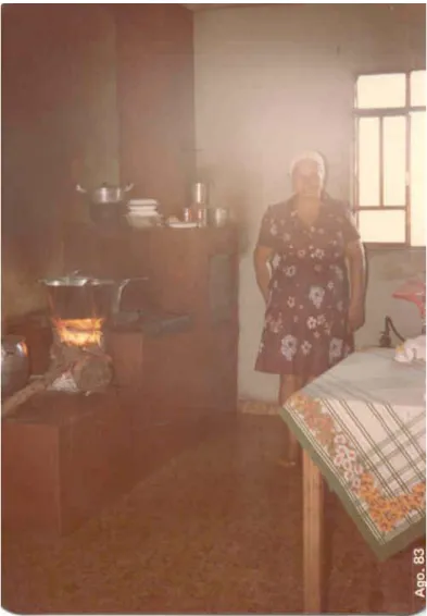 Figura 01: Dona Maria Manoelina perto do fogão à lenha na casa da irmã Trindade, que mora  próxima a casa da filha Maria Augusta