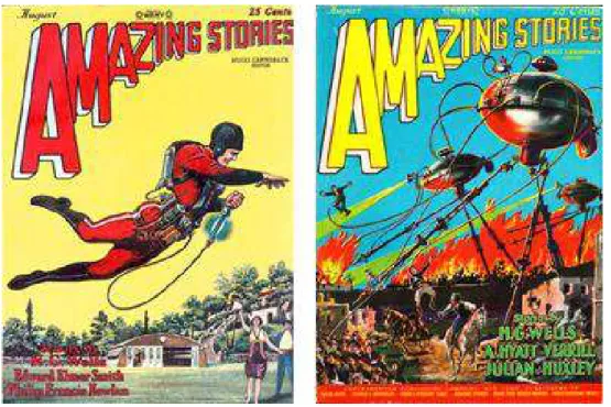 Figura 6 – Capas da revista Amazing Stories de agoste de 1927 e agosto de 1928. 