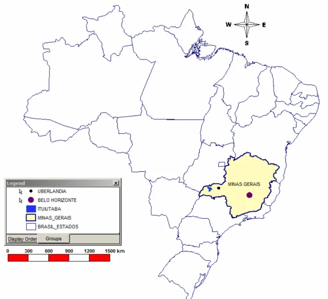 Figura 1. Mapa da localização da cidade de Ituiutaba no contexto nacional brasileiro.   
