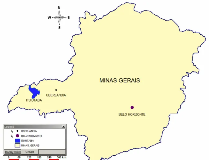 Figura 2. Mapa da localização da cidade de Ituiutaba no contexto do estado de Minas Gerais