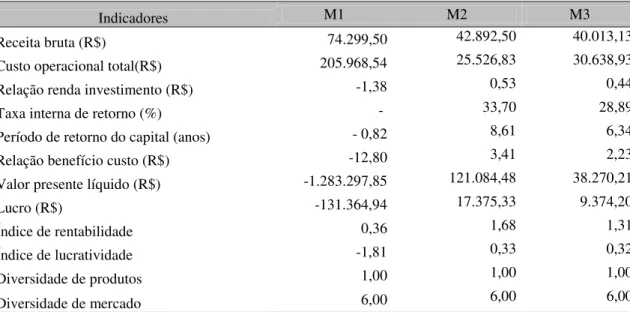 Tabela 5. Valores obtidos para indicadores de sustentabilidade econômica do cultivo de L