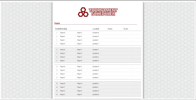 Figura 2.26: P´ agina de apresenta¸ c˜ ao de um torneio Tournament Scheduler!