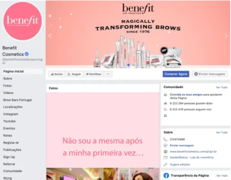 Figura 8 - Página de Facebook da Benefit Cosmetics [recolhido a 11/09/2019] 