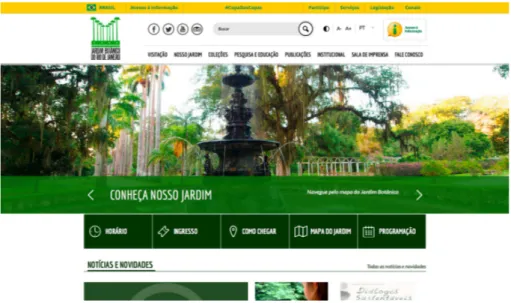 Figura 2.13 – P´ agina de entrada do s´ıtio web do Jardim Botˆanico do Rio de Janeiro.