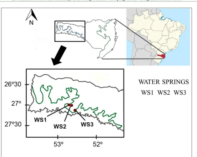 Figure 1 - Location of study areas in the Lower Highland Seasonal Forest in the state of Santa Catarina, Brazil.