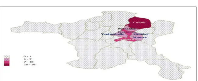Figure 1 - The distribution of the sample population by district on an Ankara city map.