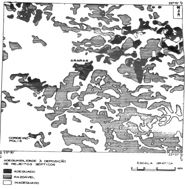 Figura 3.3–Mapa de Deposição de Rejeitos Sépticos – Araras - SP  Fonte: Brollo et al 1991