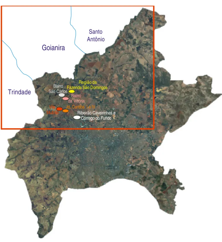 Figura 4.1 Imagem do satélite quickboard do município de Goiânia do ano de 2002,  com a localização da  área em estudo  