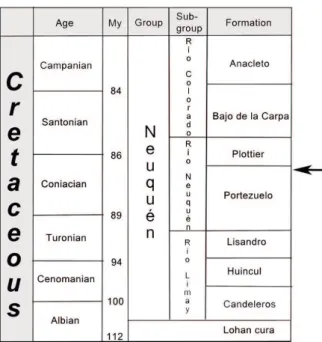 Figure 2 - Stratigraphic column of the Neuquén Group  showing the age of Baalsaurus mansillai n.g.n.sp
