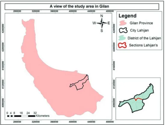 Figure 1 - Lahijan County and its districts in Gilan Province.