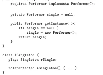 Figure 3: Code of the singleton role (adapted) and a player class.
