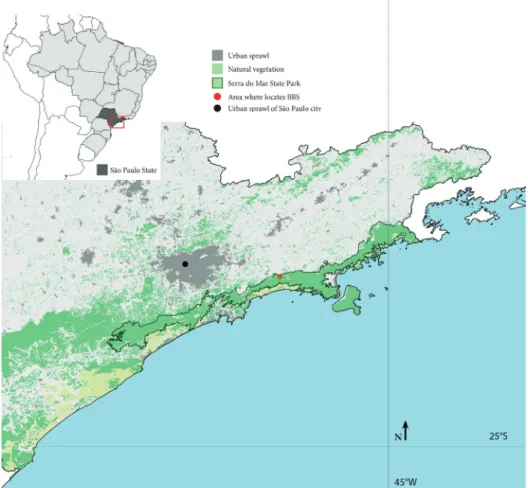 Figure 1 - Sampling area (red dot) within the largest fragment of Brazilian Atlantic rain forest.