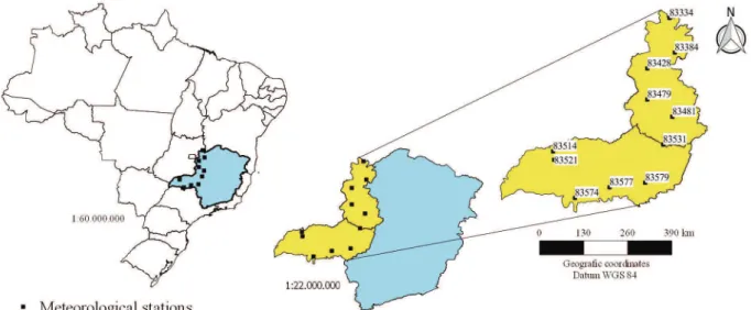 Figure 1: Localization of area of study and meteorological stations. 