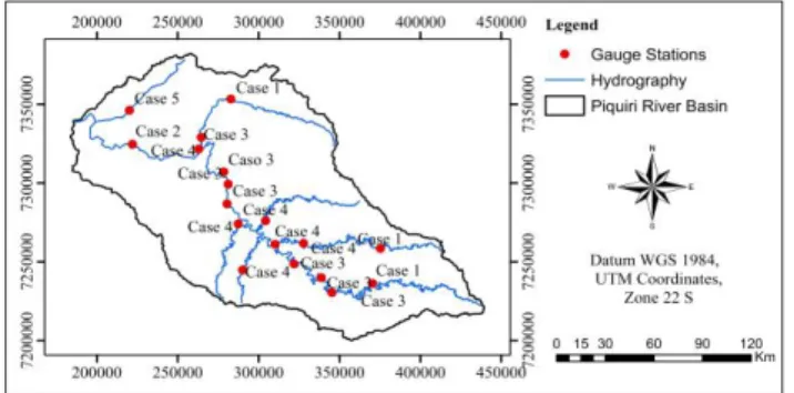 FIGURE 2. Framing of existing gauging stations prospects  in Piquiri river basin (PR) in relation to the nearest stream  gauge station