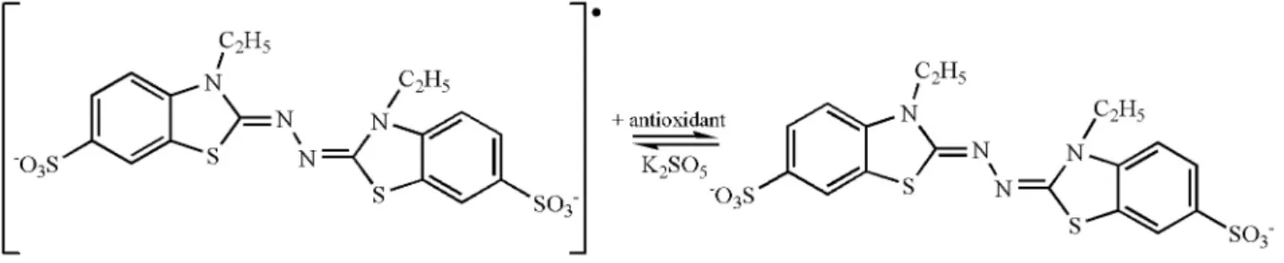 Figure 2 shows the stabilization of the ABTS radical by an  antioxidant.