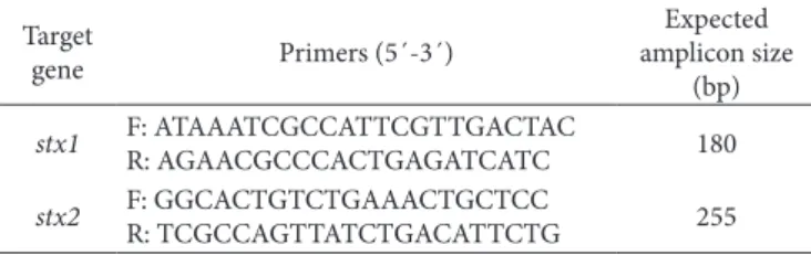 Table 1. Primers for detection of stx1 and stx2 genes, based on Paton 
