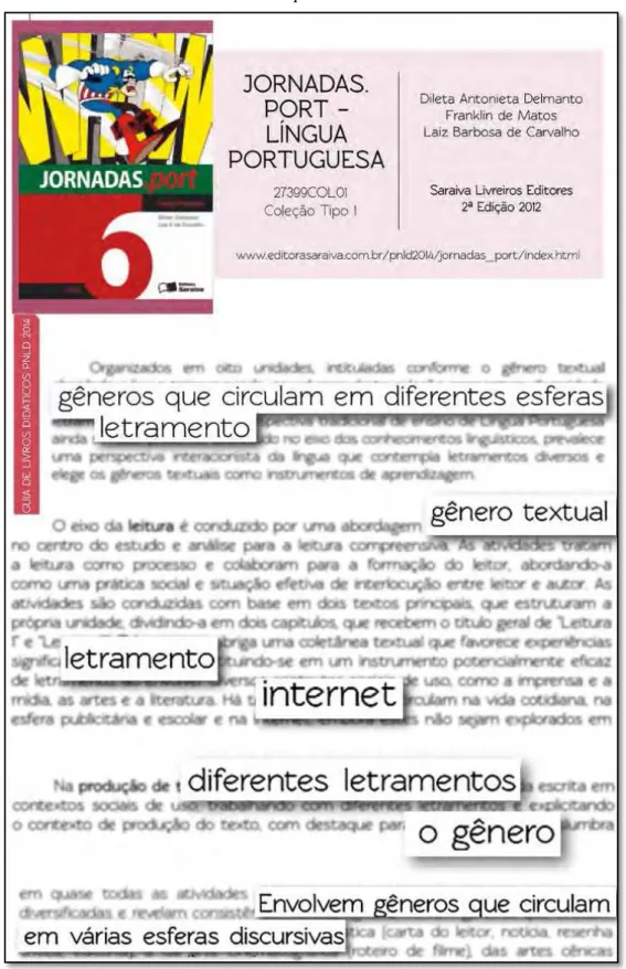 Figura 1 - Resenha do livro Jornadas.port com os termos sobre letramento digital  em destaque