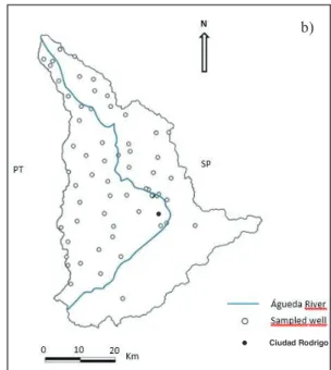 Fig. 1. (a) Águeda Watershed location; (b) sampling design. 