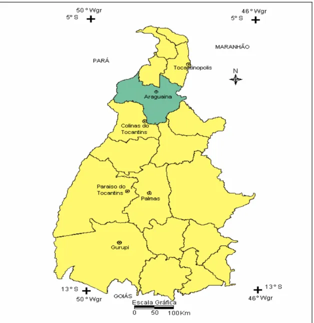 Figura  1  –   Estado  do  Tocantins  com  destaque  para  a  localização  da  microrregião  do  município de Araguaína/TO 
