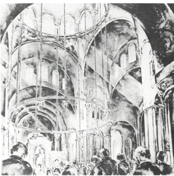 Figure  3.  Deroko,  Saint  Sava  Church,  interior  -  a  Greek  cross  covered  with  a  large  central  dome,  competition  drawing (Jovanovic, Z
