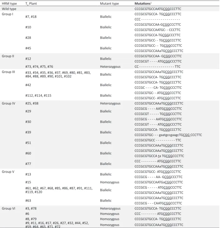 Table 2.  Mutations identified in OsLCT1 of T 0  plants of different HRM groups